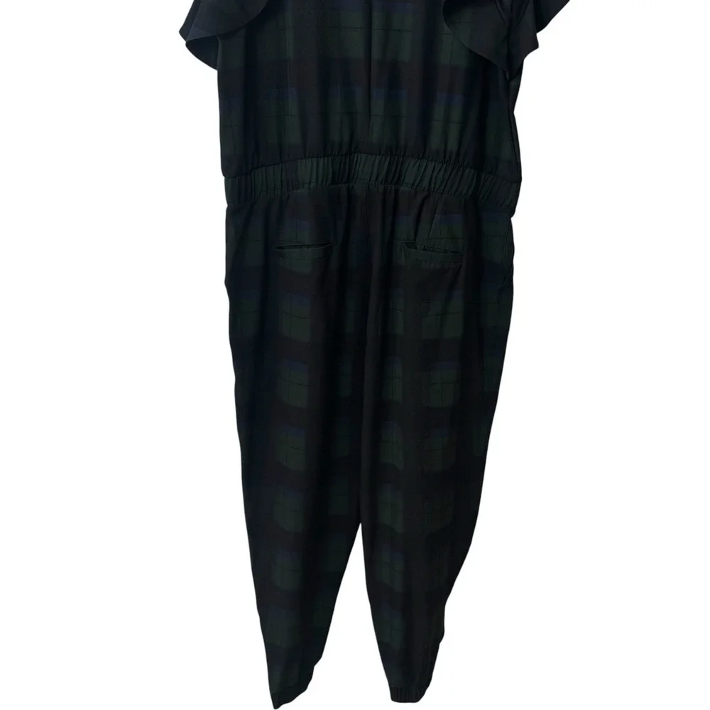 Albion Blue Green Plaid Jumpsuit Flutter Sleeve Jogger Style Preppy Comfort XL